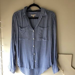 Blue and white striped button down